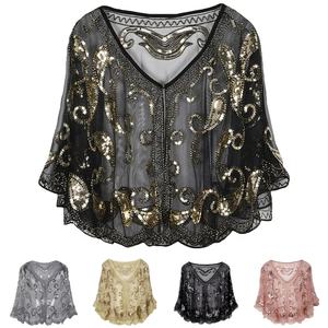 女性のスパンコールシャツメッシュスカーフ1920年代ケープフリンジイブニングドレス光沢のあるショール肩をすくめる結婚披露宴のスカーフ - Product Image 4