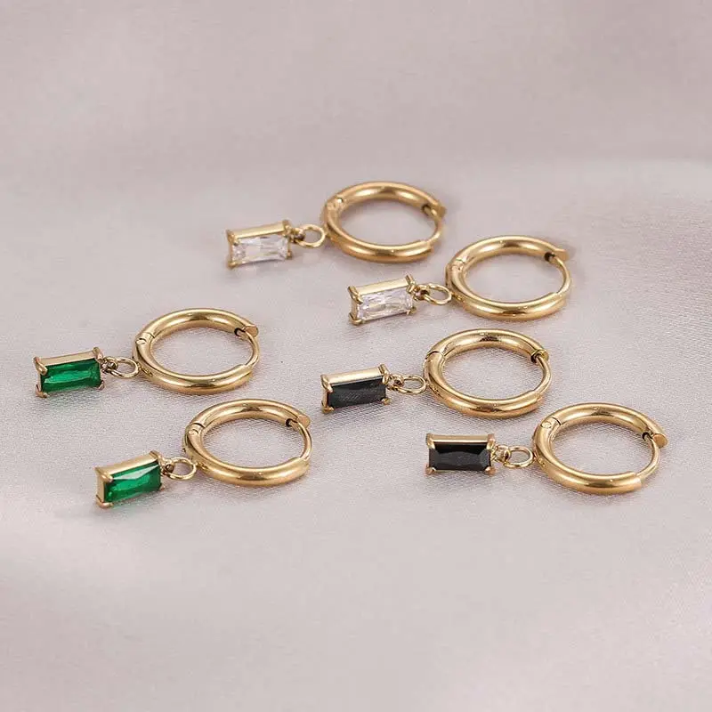 YSS JEWELRY earing hooks diy jewelry making wholesale Stainless Steel Ladies Jewelry Square Crystal CZ Cubic Zirconia Zircon