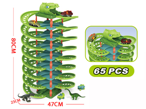 Parc de stationnement en <span class=keywords><strong>spirale</strong></span> pour voitures Dinosaures 9ème étage, ensemble de jeu 65 pièces, <span class=keywords><strong>circuit</strong></span> de course DIY avec voitures LED et figurines de dinosaures - Product Image 1
