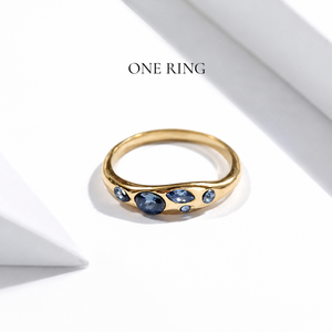 Blue Zircon Organic Band <b>Ring</b> Stainless Steel 14K Gold Vacuum Plated Mixed Shape Asymmetric <b>Ring</b> - Product Image 1