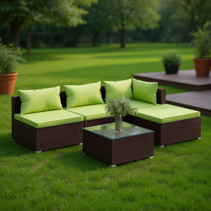 Conjunto de Muebles de Jardín de Ratán Marrón, 4 Plazas, Muebles de Exterior Contemporáneos, Resistentes a la Intemperie, Conjunto de Sofás para Patio - Product Image 2