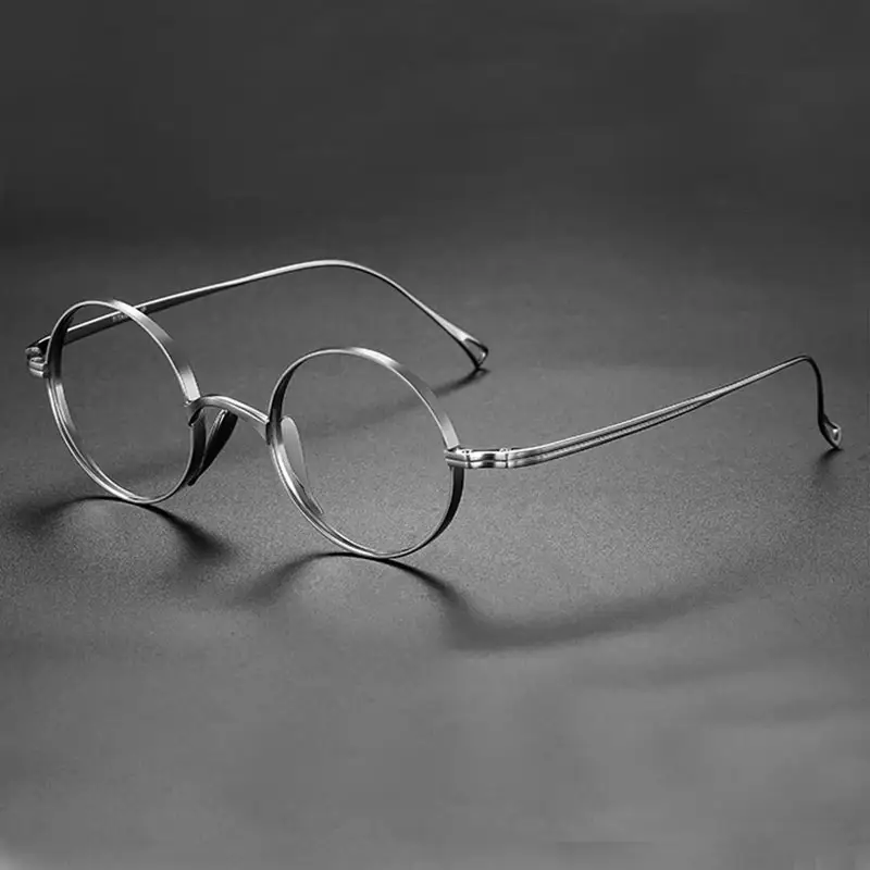 نظارات رجالي مرنة خفيفة للغاية مصنوعة يدويًا من التيتانيوم بإطار دائري من العلامة التجارية الفاخرة نظارات قصر نظر بصرية كلاسيكية ممتازة