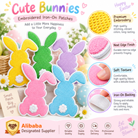 En gros Patch brodé lapin mignon et moelleux, thème Pâques, animal printanier pastel, pour enfants, thermocollant et à coudre