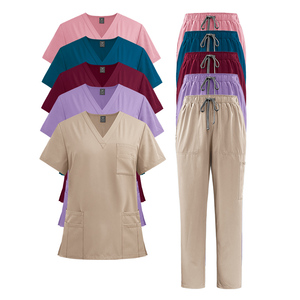 Unisex scrub uniformi set tessuto morbido scrub medici completi pantaloni a gamba dritta elasticizzato <span class=keywords><strong>blu</strong></span> zaffiro uniformi ospedale - Product Image 2
