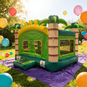 Castillo Inflable Comercial de PVC Blanco con Diseño de Palmeras Tropicales, Casa de Brinco con Temática de Jungla para Fiestas Infantiles, Alquiler Comercial, 300 kg - Product Image 6