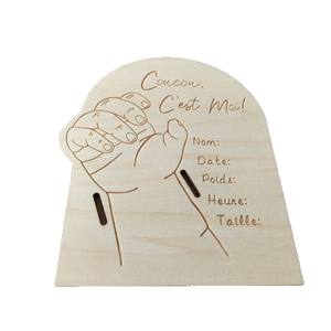 Bracelet commémoratif de naissance de bébé Plaque gravée en bois contreplaqué écologique fait à la main Cadeau pour la décoration murale de la maison Modèle Uionen 5748 - Product Image 1