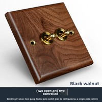 Interrupteur mural rétro en bois massif noyer noir, prise de style levier en laiton à l'esthétique antique, 2 ports USB-C, 1 prise secteur 50V
