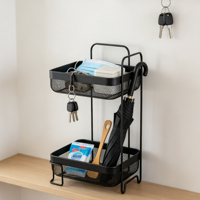 Étagère de rangement en métal à 2 niveaux, écologique, peu encombrante, avec fixation murale pour cuisine et salle de bain, capacité de 5 à 10 kg