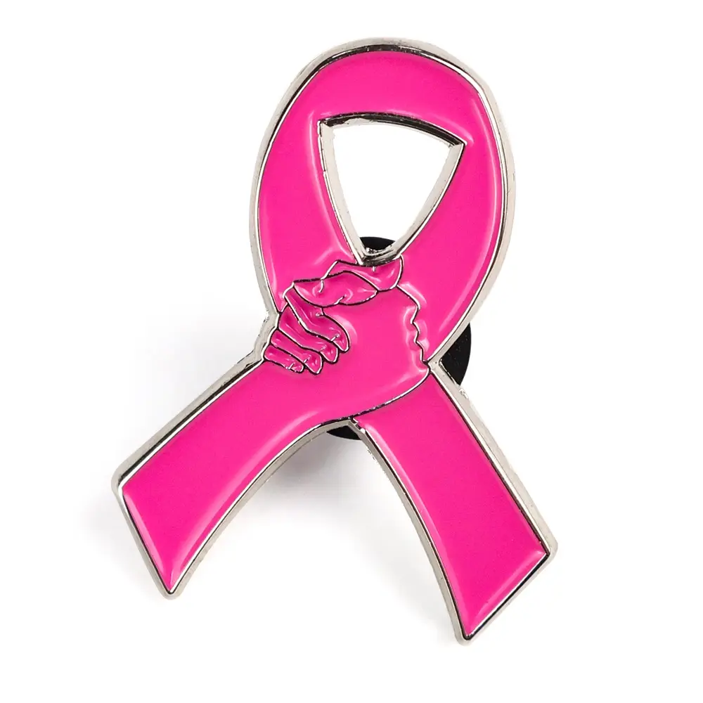 Custom metal crafts hard soft enamel pin brooch pin pink breast cancer awareness ribbon lapel pin ribbon badge
