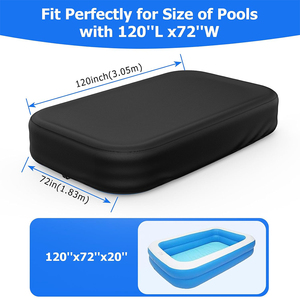 Couverture de piscine rectangulaire gonflable en tissu Oxford Vectus OEM noir, imperméable, laminée PVC, avec bande élastique intégrée et boucle supplémentaire - Product Image 2