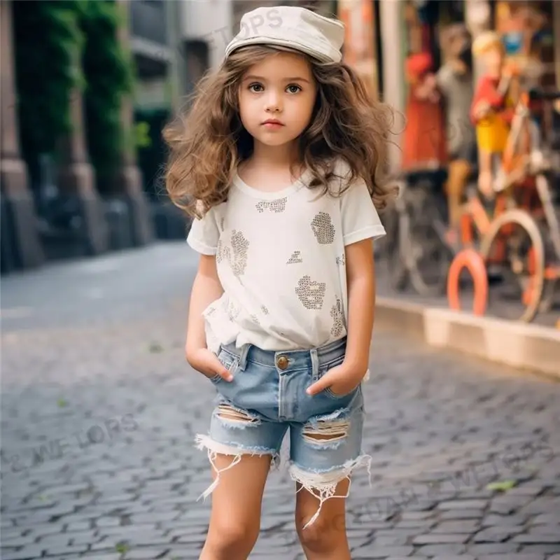 Stilnyashka pantaloncini di Jeans per bambini in cotone moda con bottoni strappati Jeans estivi strappati per bambini pantaloncini di Jeans per ragazze