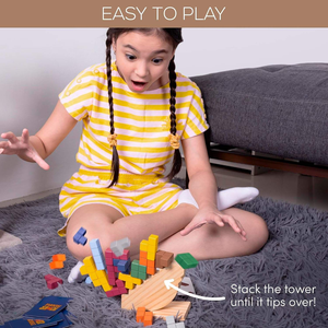 Juego de Torre de Madera <span class=keywords><strong>Tetra</strong></span> - Juego de Apilar de 32 Piezas con Bloques de Construcción y Cartas, Divertido Juego de Equilibrio para 1+ Jugadores - Product Image 5