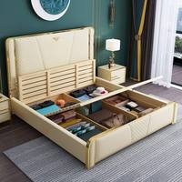 Lit de rangement moderne et confortable en velours, taille King, avec cadre souple et base métallique, design pivotant en bois, ensemble de chambre double
