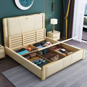 <span class=keywords><strong>Lit</strong></span> de rangement moderne et confortable <span class=keywords><strong>en</strong></span> velours, taille King, avec cadre souple et base métallique, design pivotant <span class=keywords><strong>en</strong></span> bois, ensemble de chambre double - Product Image 3
