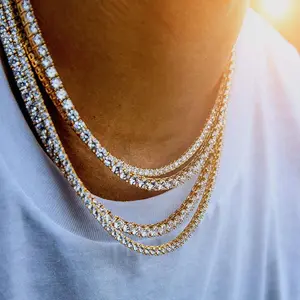 High Quality 14k Gold Plated Rhinestone Filled Tennis Chain Choker Necklace