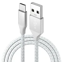 Kabel Data Tipe-C BJC Putih Berbahan Nilon Kepang dengan Konduktor Tembaga Murni, Pengisian Cepat, Konektor USB-A Berbahan Aluminium Alloy untuk Ponsel