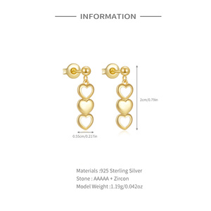 ROXI Pendientes Minimalistas de Plata de Ley 925 con Forma de Corazón Hueco - Product Image 2