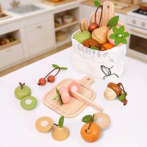 Ensemble de découpe de fruits éducatif pour enfants sur le thème de la forêt en bois naturel Montessori, pièces décoratives en bois, ensemble de sacs à fruits pour enfants - Product Image 1