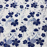 Tissu en dentelle brodée florale traditionnelle bleu or, style ethnique de luxe, broderie florale pour robe, textile personnalisé