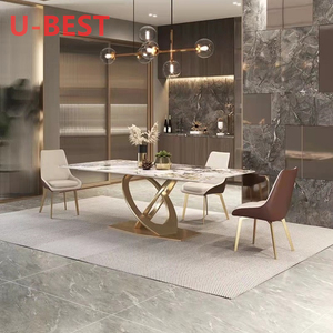 Mesa y silla de comedor de estilo Hong Kong de acero inoxidable dorado de lujo ligero Simple moderno moda Hotel salón de banquetes escritorio de casa