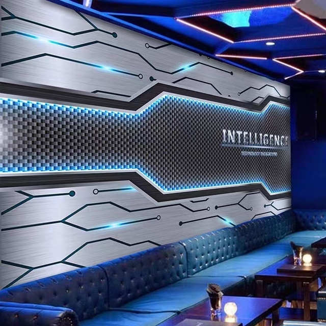 Modern Tech Art Deco Circuit Board Silver Metal Grid 3D Wallpaper Wall Mural for Home Decoration Internet Bar E-sports Club