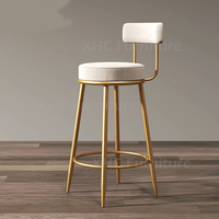 Chaise de bar en velours avec dossier, structure en métal doré, hauteur de comptoir, idéale pour îlot de cuisine, bar ou pub - Offre Spéciale