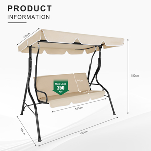 Chaise suspendue de patio moderne à 3 places avec auvent, <span class=keywords><strong>banc</strong></span> suspendu - Product Image 3
