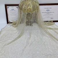 Tissu en maille brodé de paillettes et de strass (100% polyester) pour robes de mariée, robes de soirée, décoration intérieure, vêtements pour femmes