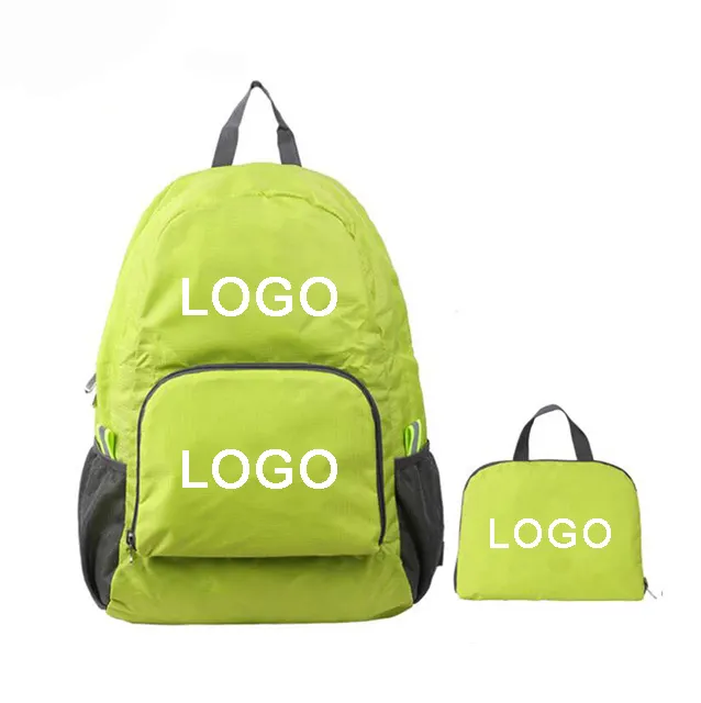 Promotion billige leichte Polyester tragbare Wander reise faltbaren Rucksack mit benutzer definierten Logo