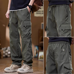 Pantaloni <span class=keywords><strong>Cargo</strong></span> Vintage da Uomo <span class=keywords><strong>Verde</strong></span> Salvia, Multi Tasche, Vita con Coulisse, Stile Casual Streetwear - Product Image 4