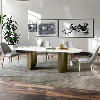 Table à manger ronde en marbre minimaliste italienne réglable Gainsville, style moderne, luxe léger, pieds en bois, 6 places, garantie 10 ans