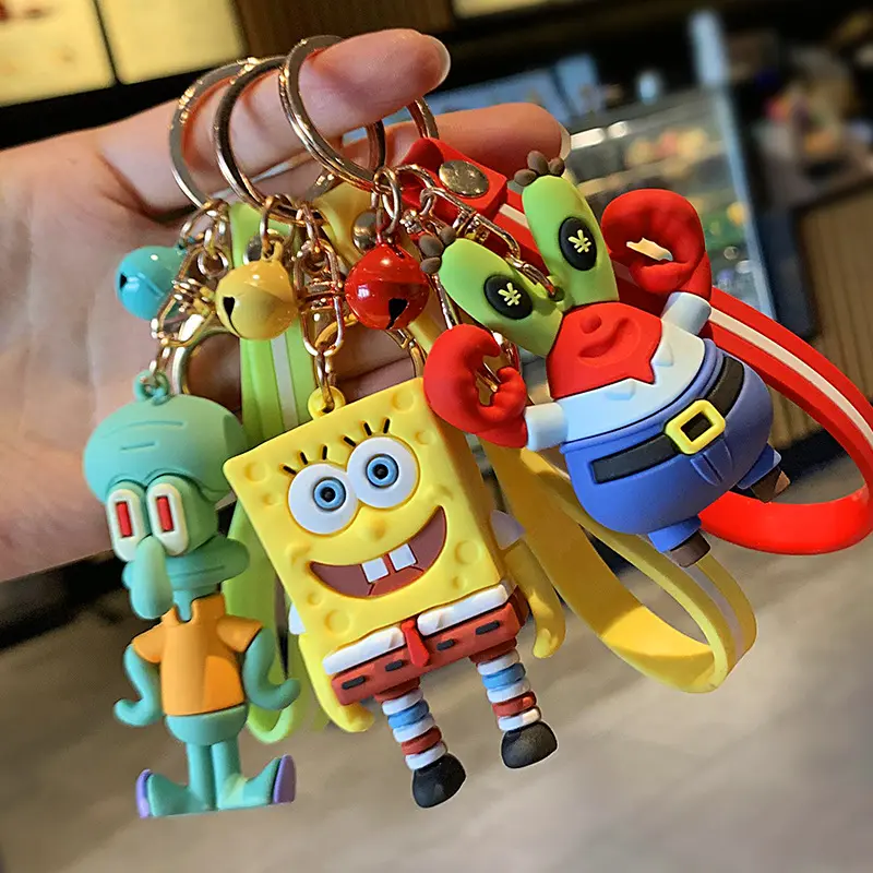 SpongeBob Patrick Star Cartoon Kawaii 3D PVC Anime keychains Car Bag Keyring gift rubber custom Figure silicone Keychain