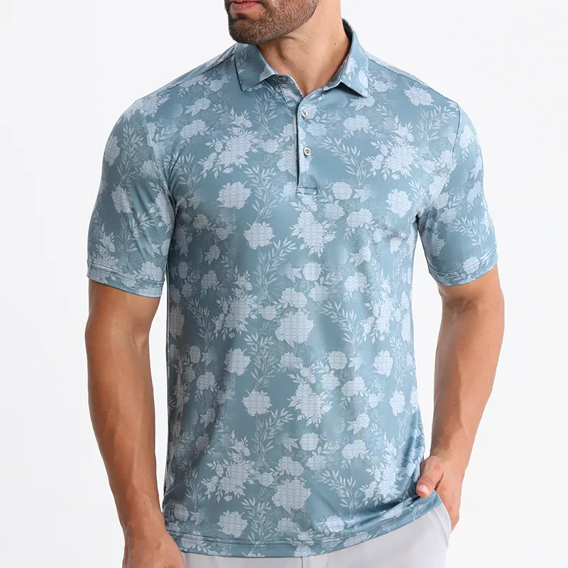 사용자 정의 남성 88% 폴리 에스테르 12% 스판덱스 골프 폴로 셔츠 드라이 핏 짧은 소매 그래픽 인쇄 폴로 골프 티셔츠