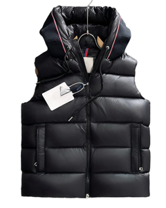 Veste sans manches en duvet noir pour homme, vente, hiver, chaude, tendance, bordure contrastée, gilet matelassé, multi-poches, streetwear, vêtement d'extérieur essentiel - Product Image 1
