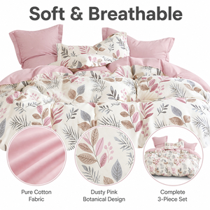 Poland Local Hub 3 Piece Cotton Bedding <b>Set</b> Queen Size Dusty Rose Botanical <b>Comforter</b> EU Dropshipping - Product Image 3