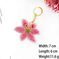 Gantungan Kunci Bunga Berhias Manik-Manik Warna Pink, Liontin Tas Bunga Buatan Tangan, Aksesori Hadiah