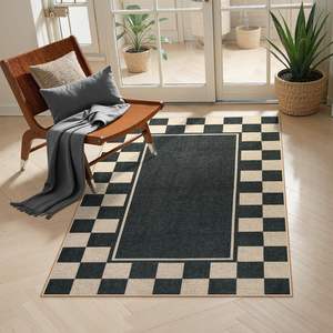 Alfombra a Cuadros Wan Xinlong, Rectangular, Moderna, Antideslizante, para Interiores y Exteriores, Sala de Estar, Dormitorio, 5x8 Pies, Lavable con Agua, Limpieza con un Paño - Product Image 1