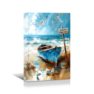 1 pieza de pintura de naturaleza muerta impresa barco enmarcado y gaviotas en <span class=keywords><strong>la</strong></span> playa para <span class=keywords><strong>la</strong></span> decoración del hogar o <span class=keywords><strong>la</strong></span> tienda - Product Image 1