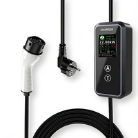 KRJi Smart Type 2 Portable EV Charger 32A 7kW AC Kabel Kontrol Aplikasi 230V-400V Pengisian Daya Kendaraan Listrik