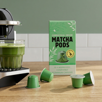 Cápsulas de Matcha de Grado Ceremonial, 10 Cápsulas de Aluminio Compatibles con Nespresso, Té Verde en Polvo, Bebida Instantánea