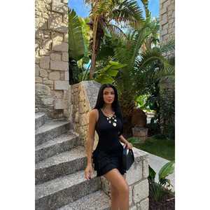 Black Elegent Mini <b>Dress</b> with Ruffle Detail Square Collar A-Line Feature Translucent Fashionable for Day <b>Club</b> XS to XL Sizes - Product Image 4