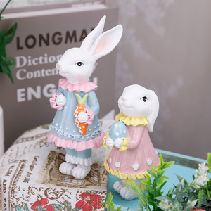 Redeco गर्म बिक्री वसंत डेस्कटॉप सजावट गुलाबी प्यारा ईस्टर सींग का बना रेसिन कार्टून खरगोश मूर्तिकला - Product Image 3