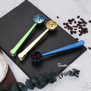 Sendok Ukur Kopi Baja Tahan Karat, Sendok Sup Emas Kopi Logam Kelas Makanan dengan Klip Segel dengan Kotak Hadiah - Product Image 4