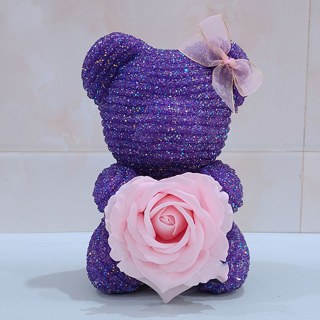 23cm violet cristal diamant ours avec fleur