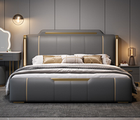 Ensemble de lit moderne en cuir souple avec rangement, lit queen en bois écologique, meubles de chambre multifonctionnels et peu encombrants