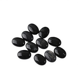 Agate noire naturelle en dentelle, polie, à dos plat, lisse, ovale, convexe, circulaire, pierre précieuse en vrac taillée pour la fabrication de bijoux, lot en gros - Product Image 2