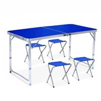 Bureau pliant moderne en PVC et acier inoxydable, portable intérieur/extérieur, 3 hauteurs réglables, poignée, blanc, usage commercial