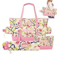 Sac de rangement pliable en polyester imperméable pour tuiles de Mahjong américain, motif floral vintage, avec poignée de transport
