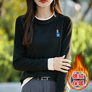Women's Long Sleeve Embroidered Fleece Base <b>Layer</b> <b>Top</b> Soft Warm Autumn Winter Wear - Product Image 3