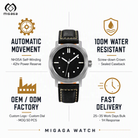 Montre de pilote personnalisée OEM pour hommes, 38 mm, mécanique, cadran vintage marron, bracelet en cuir, montres-bracelets